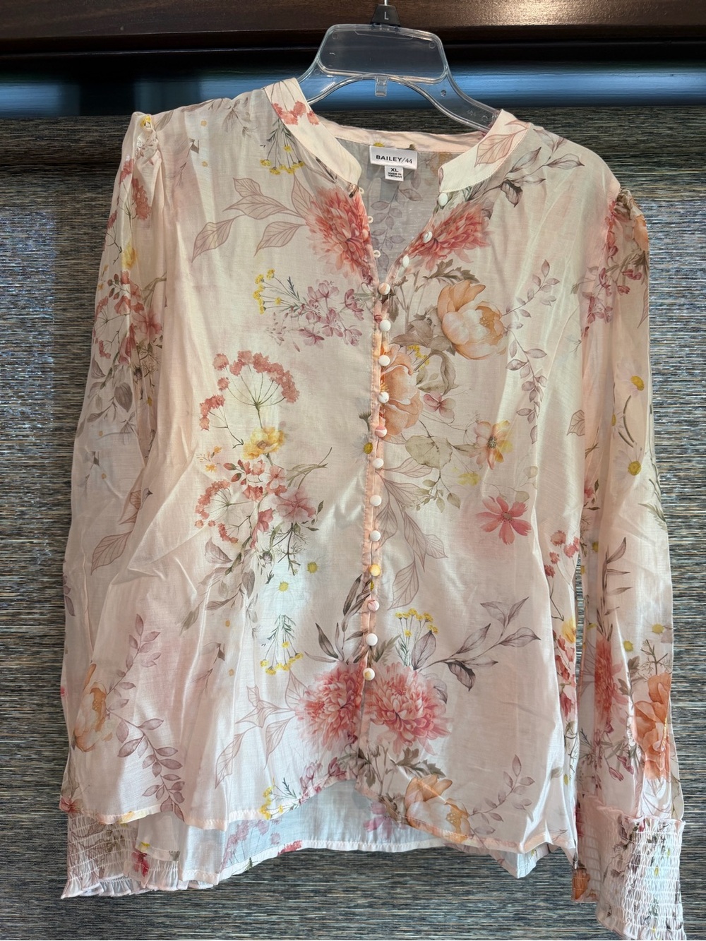 Bailey 44 Floral Button-Front Blouse - Soft Pink XL